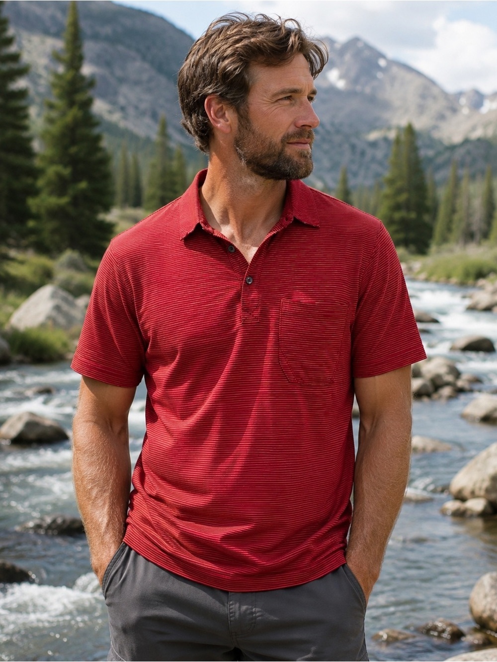 Stio Divide Polo Shirt Men Sz S Performance DriRelease Organic Cotton Red Stripe